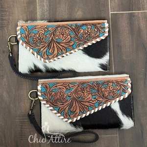 Designer de luxe usiné à la main en cuir dames portefeuille de haute qualité en cuir de vachette véritable pochette porte-carte grande capacité portefeuilles - Product Image 1