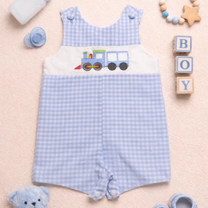 Mameluco Azul a Cuadros para Bebé Niño con Cola Bordada, Pelele sin Mangas para Bebé - Product Image 1