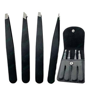 Excellent Quality 5 Piece Tweezers Eye Brow Plucking Eyebrow Tweezers Set with Scissors and Leather Bag by Hasni Surgical - Product Image 1