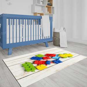 Tapis coloré en blocs de construction, tapis imprimé pour salle de jeux, chambre d'enfants, tapis en chenille - Product Image 1