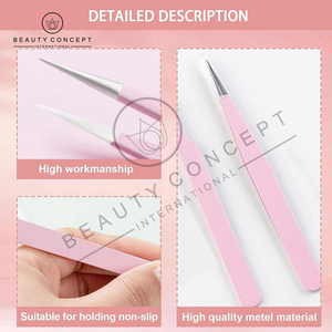 4 Pcs Pince à cils en acier inoxydable de qualité supérieure de couleur rose fabriquée à la main par Beauty Concept International - Product Image 4
