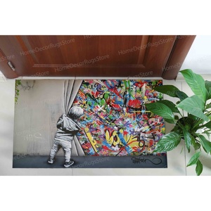 Alfombras de Calle, Alfombra de Exterior, Alfombra Pintada, Alfombra Banksy Detrás de la Cortina, Alfombra Gobelino - Product Image 1
