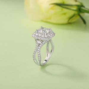Bague de fiançailles Jeulia Vintage en argent sterling torsadé à motif floral avec moissanite taille coussin - Product Image 6