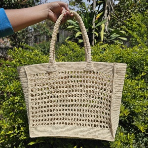 Natural crochet <b>tote</b> handbag - handmade with two crochted handles - natural color - original style - Product Image 1
