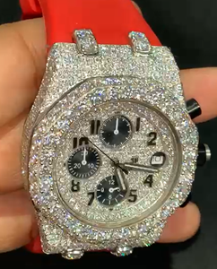 Montre-bracelet unisexe de luxe, mode, bling, diamant moissanite, hip-hop, entièrement sertie de quartz, cadran en verre, argent, or, or blanc - Product Image 2