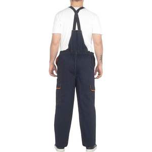 Dark Blue Work <b>Overalls</b> With <b>Orange</b> Trim Adjustable Straps And Multiple Pockets For Industrial Use - Product Image 2