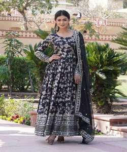 Robe de soirée séduisante en georgette avec volants et paillettes pour soirée Glamour Anarkali. - Product Image 1