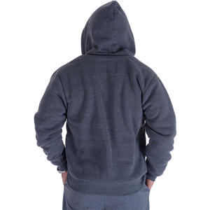 Wholesale <b>Men's</b> Solid Color <b>Sherpa</b> Lined Polyester-Cotton <b>Fleece</b> Winter Hooded Pullover Thick Breathable Eco-Friendly Zipper-Up - Product Image 4