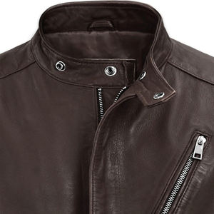 Veste en cuir de mode veste de motard en cuir véritable classique veste d'hiver en cuir de vachette naturel Slim Fit en peau de mollet pour hommes - Product Image 3
