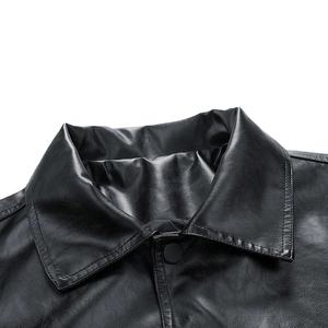 Veste en cuir tendance de haute qualité avec logo personnalisé pour hommes, vêtements de rue longs avec fermeture éclair à col montant pour l'hiver - Product Image 3