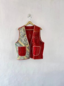 Unisex Sleeveless Cotton Kantha Jacket with <b>Quilted</b> <b>Waistcoat</b> Pockets Breathable Handmade Kantha <b>Waistcoat</b> for Women - Product Image 5