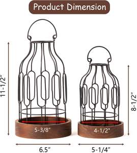 Juego de 2 farolillos decorativos rústicos para casa de campo, soporte para velas Vintage con base de madera, rollo de Metal negro decorativo - Product Image 4