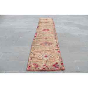2.8x12.9 ft Vintage Turkish Rug, <b>Runner</b> Rug, <b>Red</b> Brown Plants & trees Wool Rug - Product Image 1