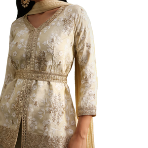 Tessuto Beige Kurta Palazzo Set con paillettes e Resham lavoro all'ingrosso donna abbigliamento etnico OEM abbigliamento fornitore di fabbrica vestito - Product Image 4