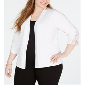 Cardigan Bianco da Donna Taglie Forti JM Collection 0X con Bordo Lungo all'Uncinetto e Decorazione in Pizzo, Logo Frontale, Moda Estiva - Product Image 1