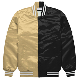 Veste universitaire en satin noir doré, blouson de baseball Letterman, blouson d'université, vêtements d'extérieur athlétiques de qualité supérieure - Product Image 1
