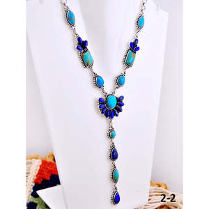 Collier tendance sud-ouest fait main, multi-pierres, turquoise, perle, diamant, argent sterling, motif floral doré, perles pour mariages - Product Image 3