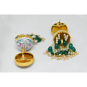 Meenakari-partywear de latón largo, cuentas jhumki, acabado de mate dorado tradicional con pendientes de tuerca meena para niñas y mujeres - Product Image 3