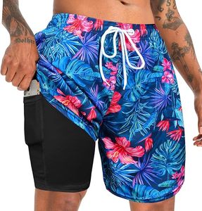 Wholesale 2-in-1 Quick Dry Compression Liner Men's <b>Swim</b> <b>Trunks</b> Elastic Floral Animal Printed Street OEM Pockets Floral <b>Board</b> - Product Image 2