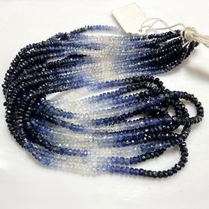 Perles de saphir bleu ombré en forme de rondelle à facettes en gros pierre précieuse naturelle pour les fournitures de perles de bijoux - Product Image 1