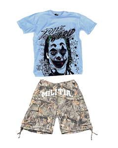 Venta al por mayor personalizado Premium peso pesado de punto de algodón gráfico camiseta pantalones cortos de gran tamaño hombro caído diseño sin dobladillo recortado Vintage - Product Image 5