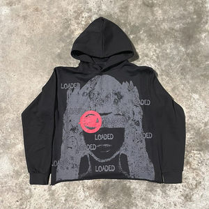 Men's Vintage Winter Pullover 100% Heavyweight Cotton French Terry Comfortable Custom <b>Silk</b> Screen Printed <b>Raw</b> Hem Hoodies - Product Image 3