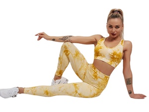 Ensembles de sport 2 pièces tie-dye pour femmes, avec leggings renforcés et soutien-gorge, pour fitness et yoga, faible MOQ - Product Image 2