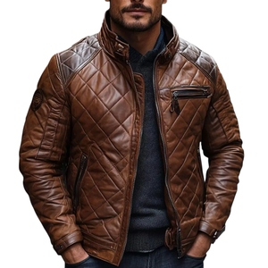 Veste matelassée en cuir d'agneau véritable sur mesure de haute qualité pour homme - Product Image 1
