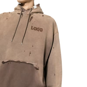 Sudadera Personalizada para Hombre, Estilo Desgastado, Lavada, Manga Larga, Estilo Casual, Urbano, Hip Hop, Holgada, con Capucha - Product Image 4