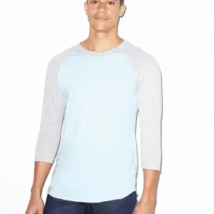 Ultrasmuitas camisas de 50% algodão 50% poliéster 200 gsm slim fit leve azul claro & couro cinza camiseta de beisebol raglan manga 3/4