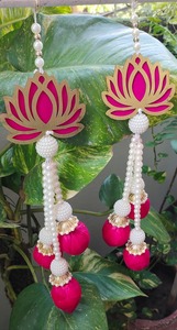 Pink <b>Lotus</b> Wall Hangings with <b>Pearls</b> Diwali, Housewarming Mandir Wedding Decor 18-inch Set of 2 Floral Door & Home Decoration - Product Image 2