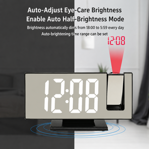 Réveil à projection LED 3816PL avec miroir, projecteur d'heure rotatif, affichage de la température et de la date, atténuation automatique pour chambre et bureau - Product Image 2
