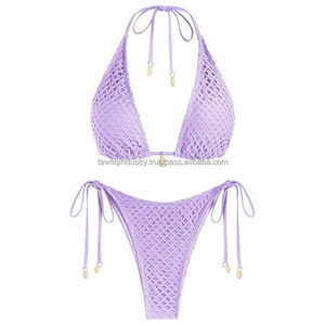 Nouveau style de vente en gros Ensemble de bikini court décontracté solide deux pièces pour femmes Conception d'épaule tombante Couleurs et logo personnalisables - Product Image 1