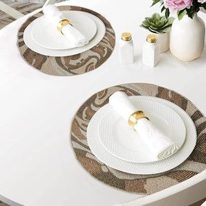 Brown Beige <b>Beaded</b> Classic Style Table <b>Placemat</b> Durable Scratch Heat Resistant Kitchen Decor for Dining Table and Charger - Product Image 3