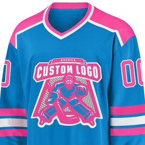 Jersey de Hockey sobre Hielo Personalizado Azul Claro y Rosa con Nombre y Número Personalizados, Logotipo Personalizado, Ropa Deportiva Transpirable para Equipos - Product Image 3