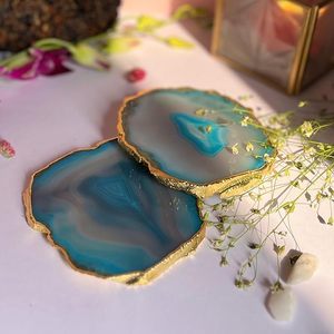 Juego de posavasos de ágata turquesa hechos a mano, posavasos de piedra semipreciosa natural para café y bar - Product Image 1