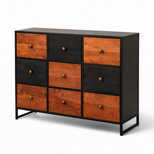 Cajonera Industrial Hecha a Mano de Madera de Mango |   Aparador Vintage con Múltiples Cajones |   Muebles de Almacenamiento Estilo Mediados de Siglo con Garantía de 3 Años - Product Image 1