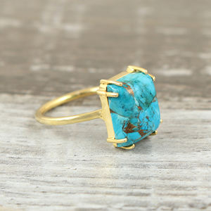 Hot Selling 925 Sterling Silver <b>Ring</b> Trendy Rectangular Design Vintage <b>Gold</b> Plating Cooper <b>Turquoise</b> Gemstone Fine Wedding Party - Product Image 3