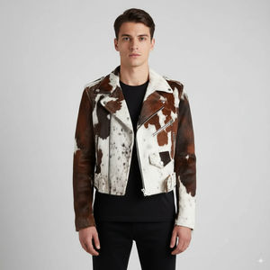 Nouvelle veste en cuir de vachette et toile pour homme, veste de motard en cuir véritable, coupe courte, coupe régulière et ajustée, veste de moto pour homme - Product Image 1