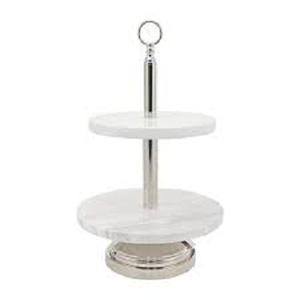 Servidor de pastel de taza de forma redondeada, soporte de plato de pastel plegable de 2 niveles, acabado blanco, centros de mesa de cena, soporte de pastel de Metal - Product Image 3