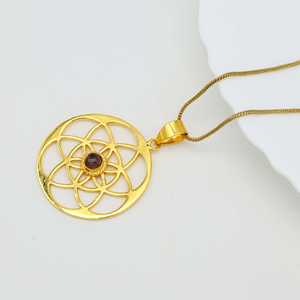 Nuevo Collar de Moda con Colgante Boho de Geometría Sagrada, Collares de Latón para Mujer, Chapado en Oro de 18k, Semilla de la Vida, Amatista, Venta al por Mayor/OEM - Product Image 2