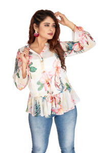 Colección elegante de moda de verano para mujer, camisetas con cuello chino con estampado Floral, camisas de talla grande para mujer disponibles - Product Image 2