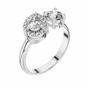 แหวน Toi et Moi CZ น้ำหนัก 1.15 กะรัต เงินแท้ 925 รูปทรงลูกแพร์และทรงกลม สำหรับงานหมั้น - Product Image 4