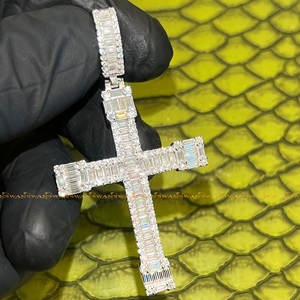 Unique Jesus <b>Cross</b> <b>Pendant</b> Made in 925 <b>Sterling</b> <b>Silver</b> and Round and Baguette Cut Moissanite Diamonds in Hip Hop Style - Product Image 3