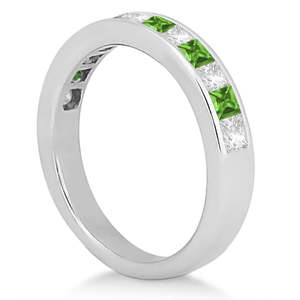 Ensemble de mariage en or blanc 14 carats avec péridot et diamant, bagues serties de diamants de 1,30 carat - Product Image 5