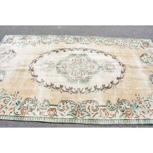 Tapis en laine turque beige et vert vintage 5.3 x 9.3ft tissage plat Patchwork Design pour décorations de salon - Product Image 3