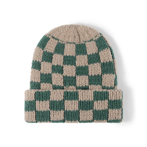 Unisex Jacquard Pattern <span class=keywords><strong>Beanie</strong></span> Benutzer definierte Winter Warm Solid Color Karierte Strick mütze für Männer Frauen Großhandel für Strands zene - Product Image 5