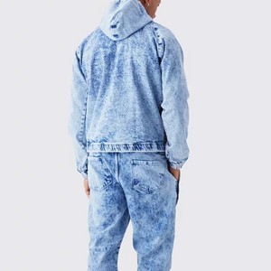 Sweats à capuche en jean délavé thermique avec fermeture éclair complète Streetwear pulls à capuche hip hop Sweats à capuche en denim pour hommes Impression de logo personnalisé pour garçons - Product Image 3