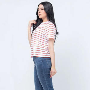 T-shirts décontractés de coupe régulière à imprimé rayé pour femmes les plus vendus au Pakistan T-shirts en vrac pour femmes fabriqués en usine - Product Image 4