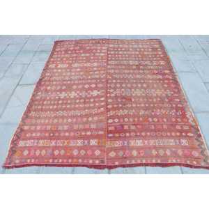 พรมตุรกี, พรมวินเทจขนาด 6.1x7.1 ฟุต, พรมขนสัตว์สีแดงขาวล้วน - Product Image 1